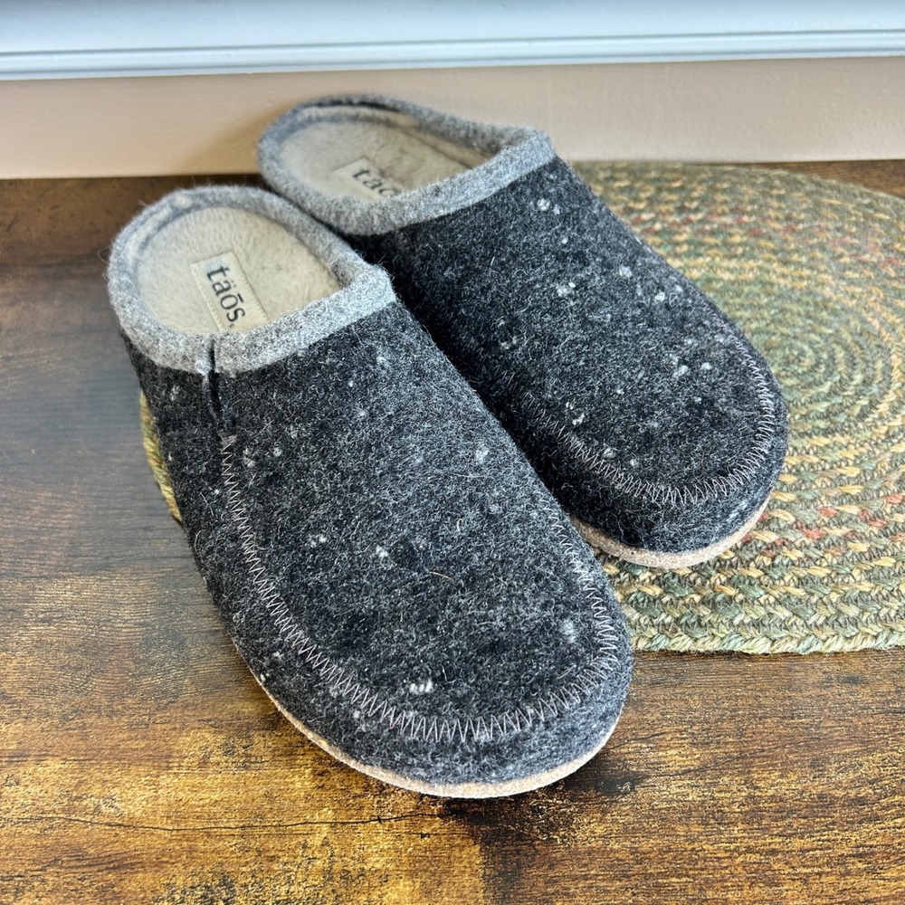 Taos Wool Clogs Charcoal Grey Felted Slip On Mules Cork Sole Womens 8.5 - Picture 2 of 7